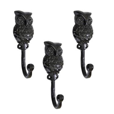 Imagem de AYZCORP Conjunto de 3 ganchos de ferro fundido em forma de coruja para decoração de arte de parede - cabides em forma de coruja e porta-chaves - cabide de roupas e mochila - ganchos para casaco,