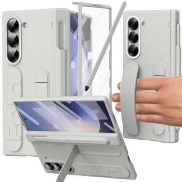 Imagem de YQODSZ Capa para Samsung Galaxy Z Fold 5 com suporte para caneta S e caneta Stylus, capa com suporte Z Fold 5 com alça de mão, proteção de dobradiça, protetor de tela, borda elevada para Z Fold 5