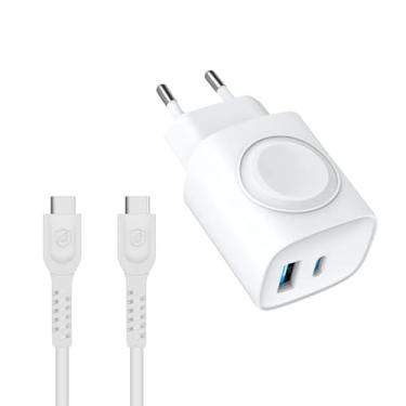 Imagem de Gshield Carregador Survivor 3 em 1 Power Delivery 23W com Base de Carregamento Magnética Sem Fio para Apple Watch Integrada + Cabo Dual Shock (Tipo C/Type C, Branco)