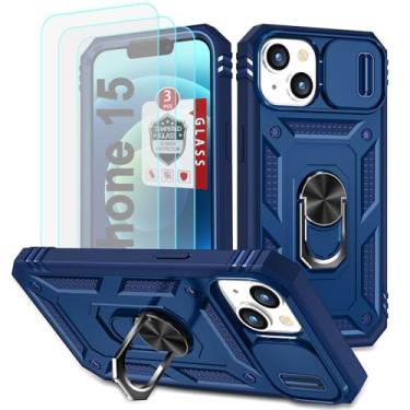 Imagem de Capa para iPhone 4, capa para iPhone 4S com película protetora de tela de vidro temperado, proteção à prova de choque, camada dupla, híbrida, TPU (poliuretano termoplástico), capa robusta para Apple iPhone 4S/iPhone 4 - azul