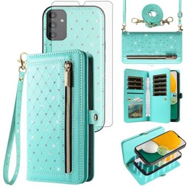 Imagem de Asuwish Capa de celular para Samsung Galaxy A13 5G carteira com zíper destacável com protetor de tela alça transversal Bling Flip suporte para cartão de crédito A04S M13 G5 A 13 2022 13A A135G SM