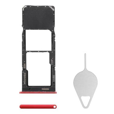 Imagem de BESJMYT Substituição da bandeja do cartão SIM para Samsung Galaxy A12 (versão SIM único) Adaptador de suporte de slot de bandeja de cartão vermelho com ejetor de agulha para A12 SM-A125U SM-A125U1