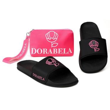 Imagem de Kit Chinelo Slide Dorabela e Bolsa de Mão Bag Necessaire , Preto, Pink