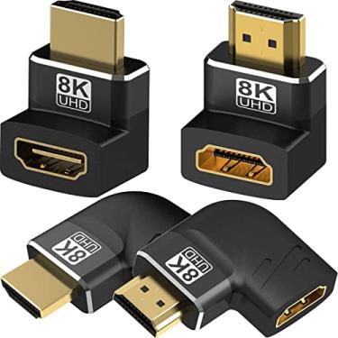 Imagem de Warmstor Pacote com 4 conectores adaptadores 8K HDMI 2.1 macho para fêmea, ângulo esquerdo e direito 90 270 graus, banhado a ouro, suporte 8K a 60Hz, 4K@120Hz, HDR, eARC para PC, laptop, HDTV Switch