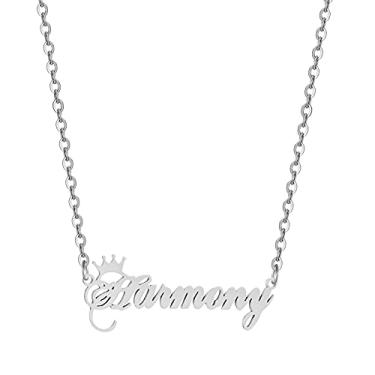 Imagem de Colar de coroa com nome personalizado, com inicial de texto personalizado, pingente de coroa para menina, colar com pingente de coroa de aço inoxidável, joia para presente para meninos