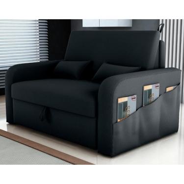 Imagem de Sofá Cama 2 Lugares Com Baú Hiram Veludo Inca Preto