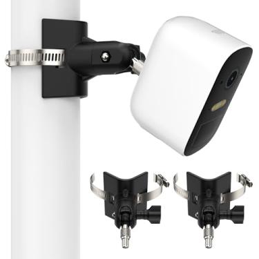 Imagem de OkeMeeo Suporte externo para câmera Arlo Pro 4/Pro 3/Pro 2/Pro/Ultra 2/Ultra/Essential/Reolink Wyze, holofote e outros, serve para tubos de 5 a 20 cm sem perfuração (preto, pacote com 2)