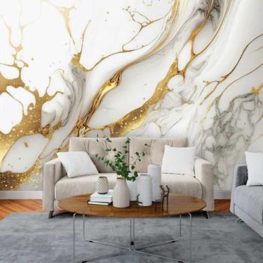 Imagem de Papel de Parede Painel 3D Mármore Branco Fio Dourado 3M Revestimento A