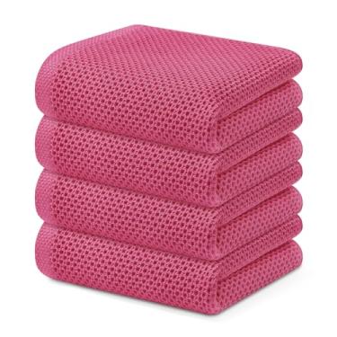 Imagem de Pano de prato Kitinjoy 100% algodão, tecido waffle, kit com 4 unidades, supermacio e absorvente para secar louça, pano de mão para cozinha, 33 x 71 cm, rosa-choque