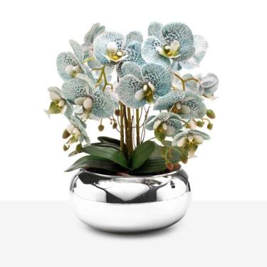 Imagem de Arranjo Orquídea Silicone 4 Hastes Vaso Espelhado Prateado Luxo - Flor