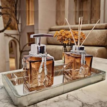 Imagem de Kit Para Lavabo Completo Luxo Com Bandeja Premium Saboneteira Difusor 