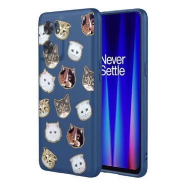 Imagem de HTXWXJC Capa de telefone para OnePlus Nord CE 2, Oppo Reno7 SE 5G IV2201 capa à prova de choque flexível bumper TPU capa macia padrão gato capa de telefone para OnePlus Nord CE 2 5G gato azul