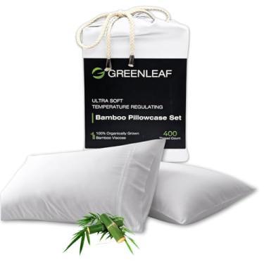 Imagem de Greenleaf Conjunto de 2 fronhas King | Capas de almofada ultramacias | Fecho de envelope | Cultivada organicamente | 100% viscose derivada de fronhas de bambu | Fronhas respiráveis e refrescantes,