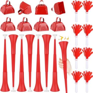 Imagem de Jenaai 24 Pçs Chifre de Estádio Dobrável Palmas de Metal 60 cm Trompete de Plástico Trompete de Torcida, Campainha de Chamada Alto para Eventos Esportivos Graduação Escola Festa Esportiva (Vermelho)