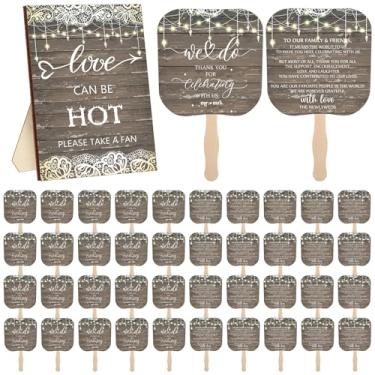 Imagem de Fumete 100 peças de leques de mão de casamento para convidados e convidados, leque portátil, lembrancinhas de casamento, leques de papel portáteis com alça de madeira para casamento, chá de panela,