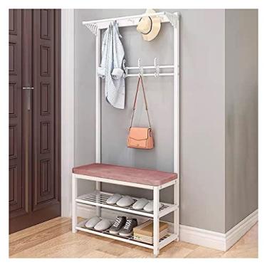 Imagem de Cabideiro para sapato, banco de armazenamento de entrada de árvore de corredor, móveis de destaque com moldura de metal, design 4 em 1, 4 ganchos duplos, montagem fácil, resistente e fácil de montar