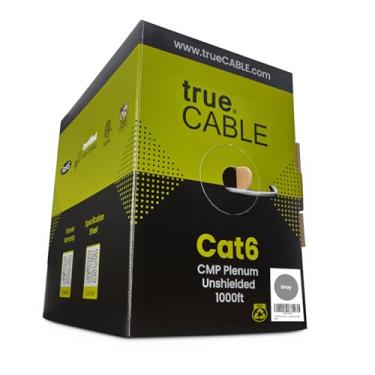 Imagem de TrueCABLE Cat6 Plenum (CMP), 305 m, cinza, 23AWG 4 pares de cobre sólido puro, 550MHz, PoE++ (4PPoE), listado ETL, par trançado não blindado (UTP), cabo Ethernet em massa
