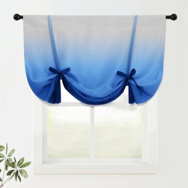 Imagem de COSVIYA Cortinas 100% blecaute azul ombré ajustáveis para cozinha, isolamento térmico, sanefação, varão, bolso, balão, persiana romana para janela pequena, 122 cm C x 107 cm L, 1 painel
