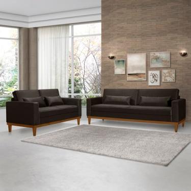 Imagem de Conjunto Sofá Living Valência 3/2 Lug. Base Madeira - Veludo Marrom