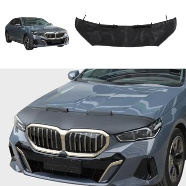 Imagem de Sutiã de couro preto com capuz frontal máscara de nariz compatível com BMW Série 5 G60 2024 protetor de capô de carro, acessórios exteriores de sutiã capô