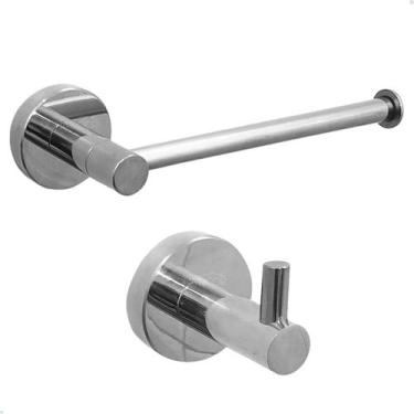 Imagem de Jogo De Banheiro Aço Inox 304 Cromado Gancho Cabide Porta Toalha De Ro
