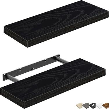 Imagem de Prateleiras flutuantes de parede QEEIG (015-B2) estante de livros pequena, para banheiro, quarto, cozinha, sala de estar, fazenda, conjunto com 2, preto, 40,6 cm