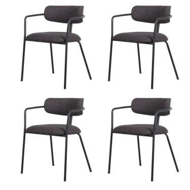 Imagem de Kit 4 Cadeiras Girona Com Braços Fratini Encosto Assento Tecido Grafite Estrutura Aço Carbono Preto