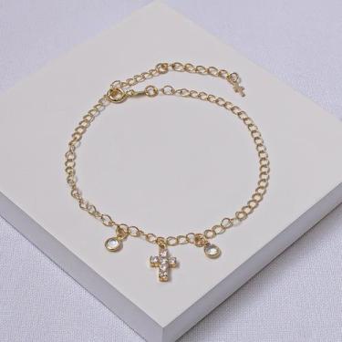 Imagem de Tornozeleira Folheada a Ouro Cruz Zircônia - Ralifla Semijoias