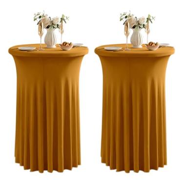 Imagem de Dimatic Pacote com 2 toalhas de mesa douradas de cano alto para coquetel, toalha de mesa elástica, com saia justa de 81 cm, toalhas de mesa redondas de elastano para festa, casamento, banquete