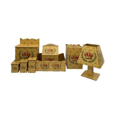 Imagem de Kit Higiene Bebê com Abajur e Farmacinha 8 Peças em Madeira Mdf Adesiv