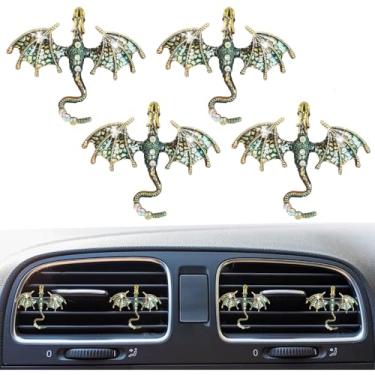 Imagem de 4 peças de clipes de ventilação de dragão brilhante para carro ambientador de carro acessórios de carro esmaltado dragão de fogo Wyvern clipes de ventilação recarregáveis saída de óleo essencial