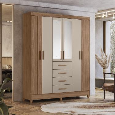 Imagem de Guarda Roupa Roupeiro Aruba 6 Portas 4 Gavetas com Espelho Carvalho Fendy Moval