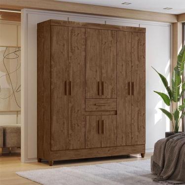 Imagem de Guarda Roupa Casal Ambiente Portugal 8 Portas Castanho Wood - Moval
