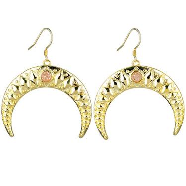 Imagem de Nupuyai Brincos com pingente de cristal drusa para mulheres, brincos com gancho duplo de chifre para meninas Dourado