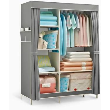 Imagem de Guarda Roupa Closet Dobrável Organizador com Capa de Tecido 2 Portas para Roupas e Acessórios - Cinza