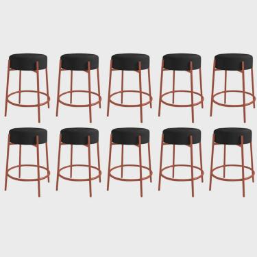 Imagem de Kit 10 Banquetas Alta Sintra 65cm Redonda Ferro Cobre Sintético Preto - Ahazzo Móveis