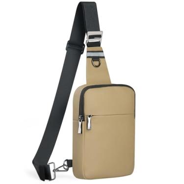 Imagem de Keanoo Bolsa tiracolo pequena para mulheres e homens, bolsa tiracolo bolsa de peito RFID bolsa para celular viagem corrida caminhada (cáqui grande)