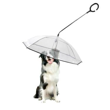Imagem de ZEFOXETO Guarda-chuva transparente para cães de estimação, coleira ajustável dobrável transparente, mantém o animal de estimação seco na chuva (gancho C)