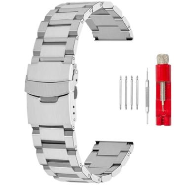 Imagem de SINAIKE Pulseira de relógio de metal com acabamento fosco escovado, pulseira de aço inoxidável de 18 mm/20 mm/22 mm/24 mm, fivela dupla preta ou prata, ouro, Prata, 18mm, Pulseira, requintada