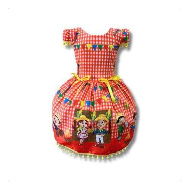 Imagem de Vestido Infantil Temático Festa Junina Casal Caipira Fogueir - Pequeno