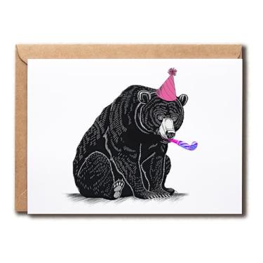 Imagem de MABSDesigns Cartão de Urso de Aniversário - Feliz Aniversário - Cartão de Urso Preto - Amante de Animais - Presente para Amigos de Família - Bonito - Engraçado