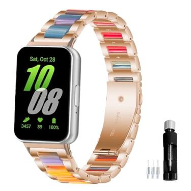 Imagem de Gheper Pulseira de relógio de aço inoxidável de resina compatível com Samsung Galaxy Fit3 SM-R390 SM-R390 pulseira de metal de substituição para homens e mulheres