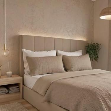 Imagem de Cabeceira Estofada Modular Cama Casal King 2,00mX45cm Módulos Adesivos (Bege)