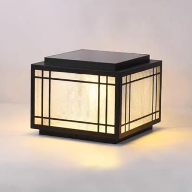 Imagem de CUTPOIY Poste de luzes solares ao ar livre preto poste alimentado por energia solar, alojamento de alumínio impermeável, tampas de coluna de LED, lâmpadas de coluna de paisagem solar f,60 cm