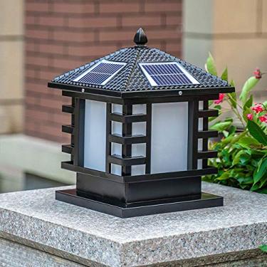Imagem de CUTPOIY Luz solar de jardim ao ar livre à prova d'água quadrada estilo chinês villa paisagem luz porta cerca lâmpada de parede lâmpada de poupança de energia decoração iluminação varanda pátio poste