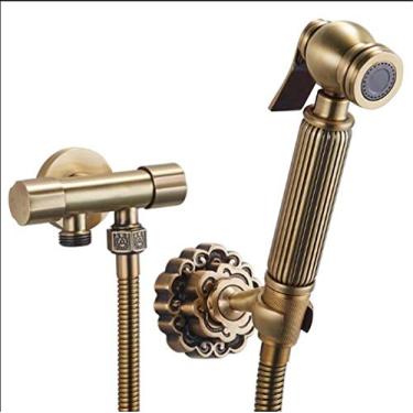 Imagem de CUTPOIY Torneira de bidê de banheiro de latão antigo, conjunto de chuveiro, bidê portátil, spray com suporte de chuveiro de latão e mangueira de 1,5 m, bidê portátil