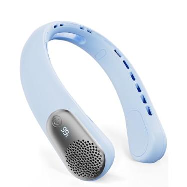 Imagem de Ventiladores de pescoço portáteis que sopram ar frio, 3 configurações de velocidade, ventilador de pescoço sem lâmina usável, ventilador pessoal recarregável de 360° com bateria de 4000 mAh, leve e