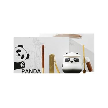 Imagem de Xícara de chá de cerâmica panda, conjunto de chá chinês bonito para casa - conjunto de quatro peças preto e branco para negócios/capa branca