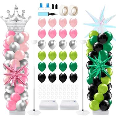 Imagem de Kasyat 2 Sets Green and Pink Balloon Column Stand Kit Princess Crown and Witch Balloon Garland Arch Kit Iridescent Explosion Star for Birthday Evil Witch Themed Party Decorations