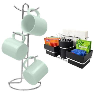 Imagem de Kit Porta Sachê Suporte Organizador Porta Xícaras Café Bancada Cozinha